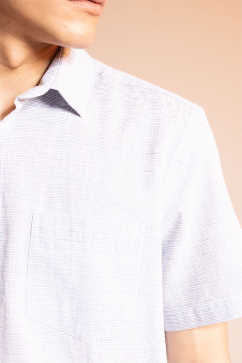 رجالي أزرق فاتح قميص بولو قطن نص كم قصة عادية