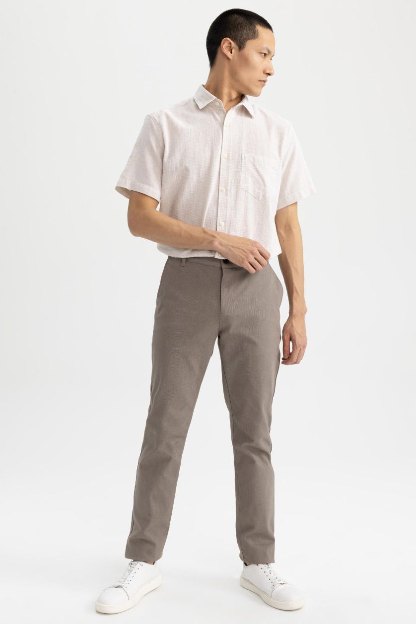 MAN Beige Regular Fit Short Sleeve Cotton Shirt