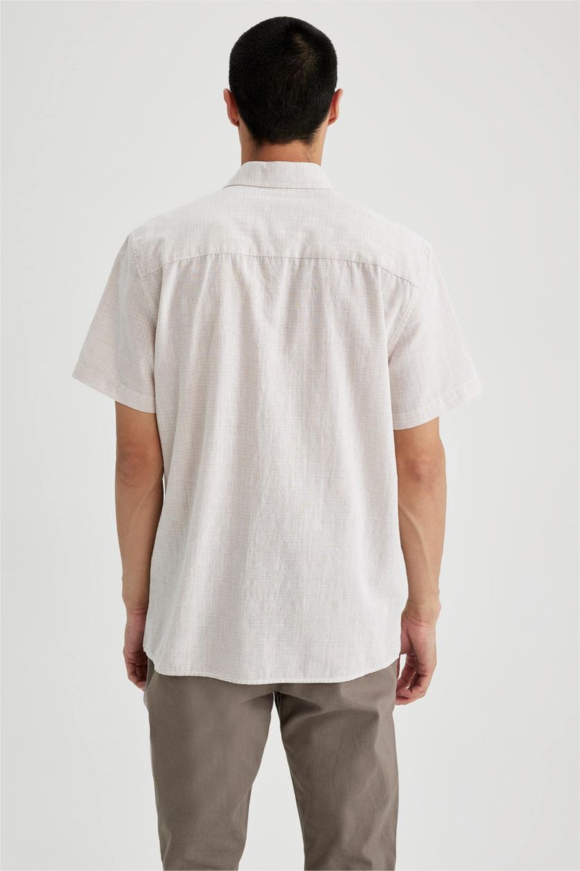 MAN Beige Regular Fit Short Sleeve Cotton Shirt