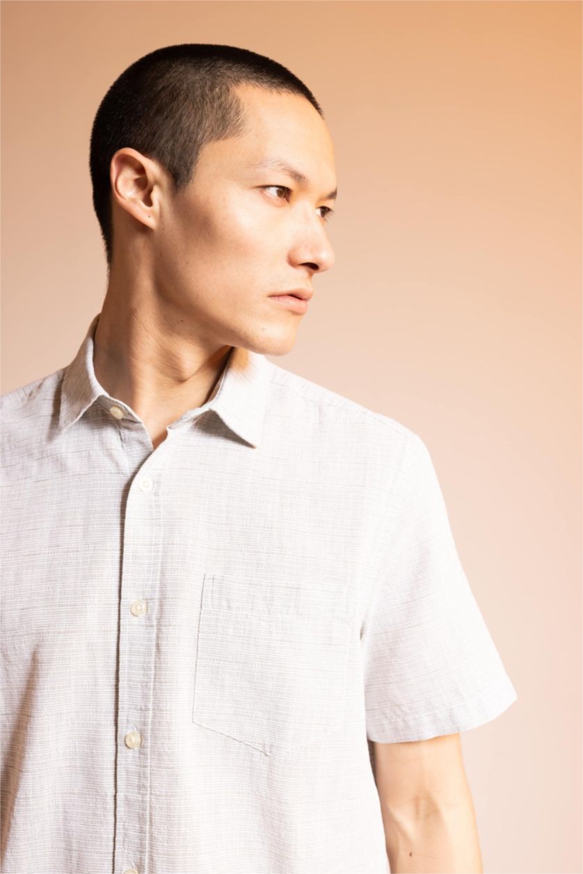 Мужчины Светло-зеленый Рубашка стандартного кроя с коротким рукавом из 100% хлопка