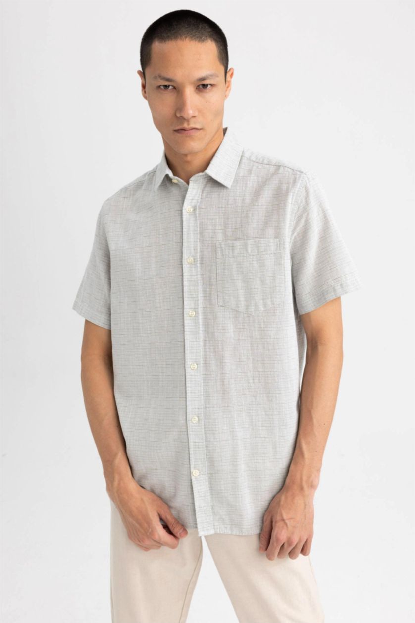 Мужчины Светло-зеленый Рубашка стандартного кроя с коротким рукавом из 100% хлопка