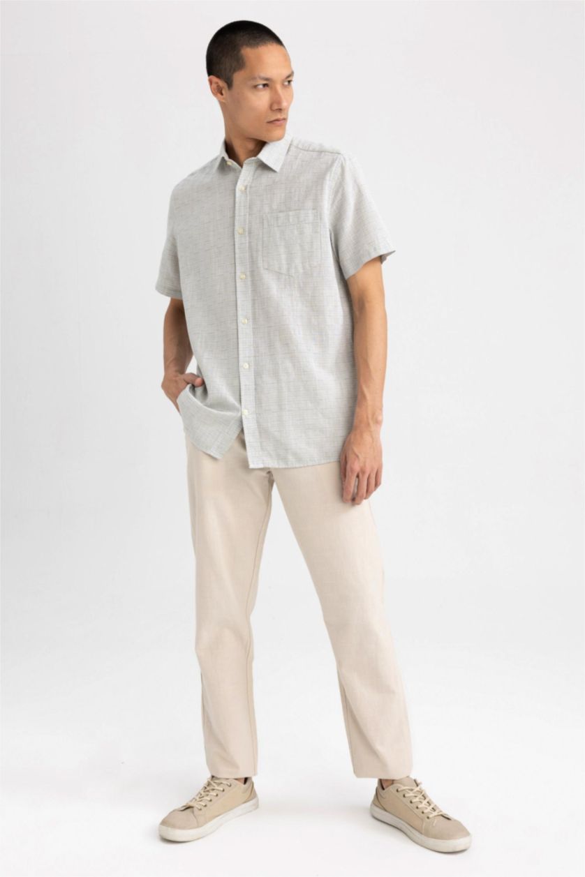 Мужчины Светло-зеленый Рубашка стандартного кроя с коротким рукавом из 100% хлопка