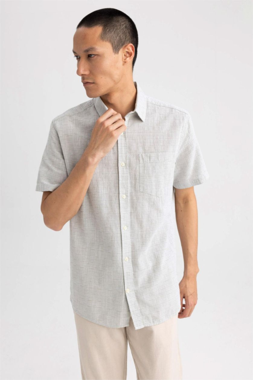 Мужчины Светло-зеленый Рубашка стандартного кроя с коротким рукавом из 100% хлопка