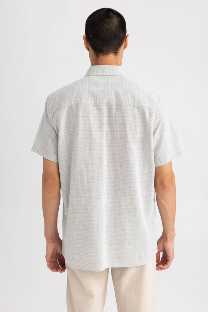 Мужчины Светло-зеленый Рубашка стандартного кроя с коротким рукавом из 100% хлопка