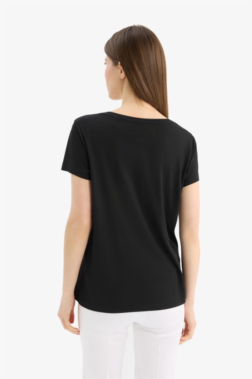 WOMAN Black Regular Fit Short Sleeve T-Shirt