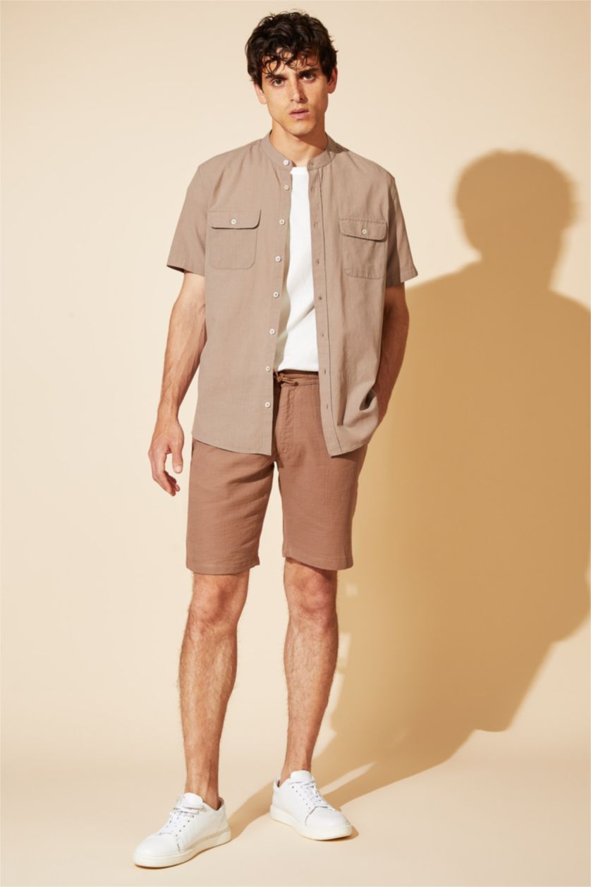 رجال فيزوني قميص بأكمام قصيرة بقصة عادية بياقة مرفوعة