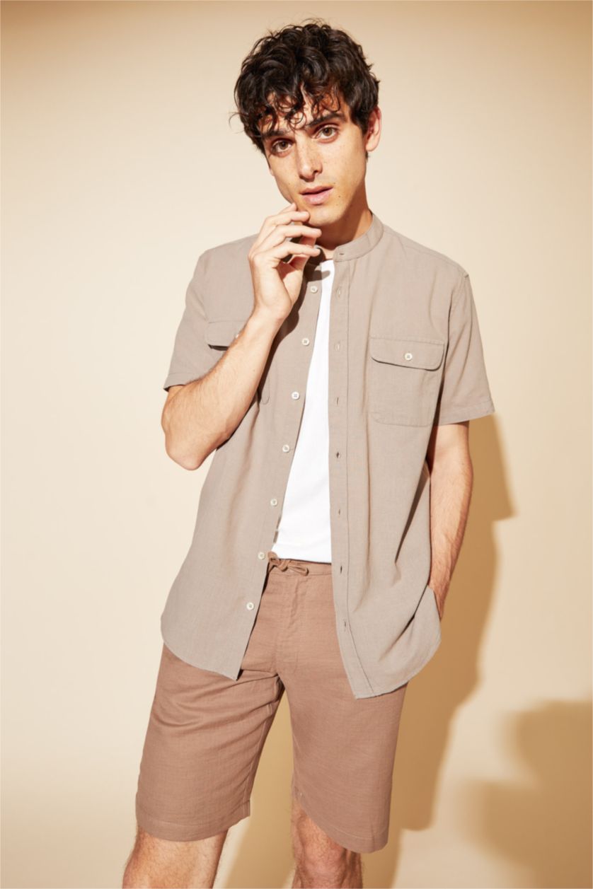 رجال فيزوني قميص بأكمام قصيرة بقصة عادية بياقة مرفوعة
