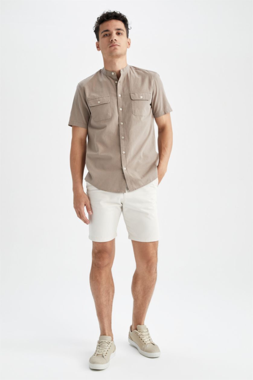 رجال فيزوني قميص بأكمام قصيرة بقصة عادية بياقة مرفوعة