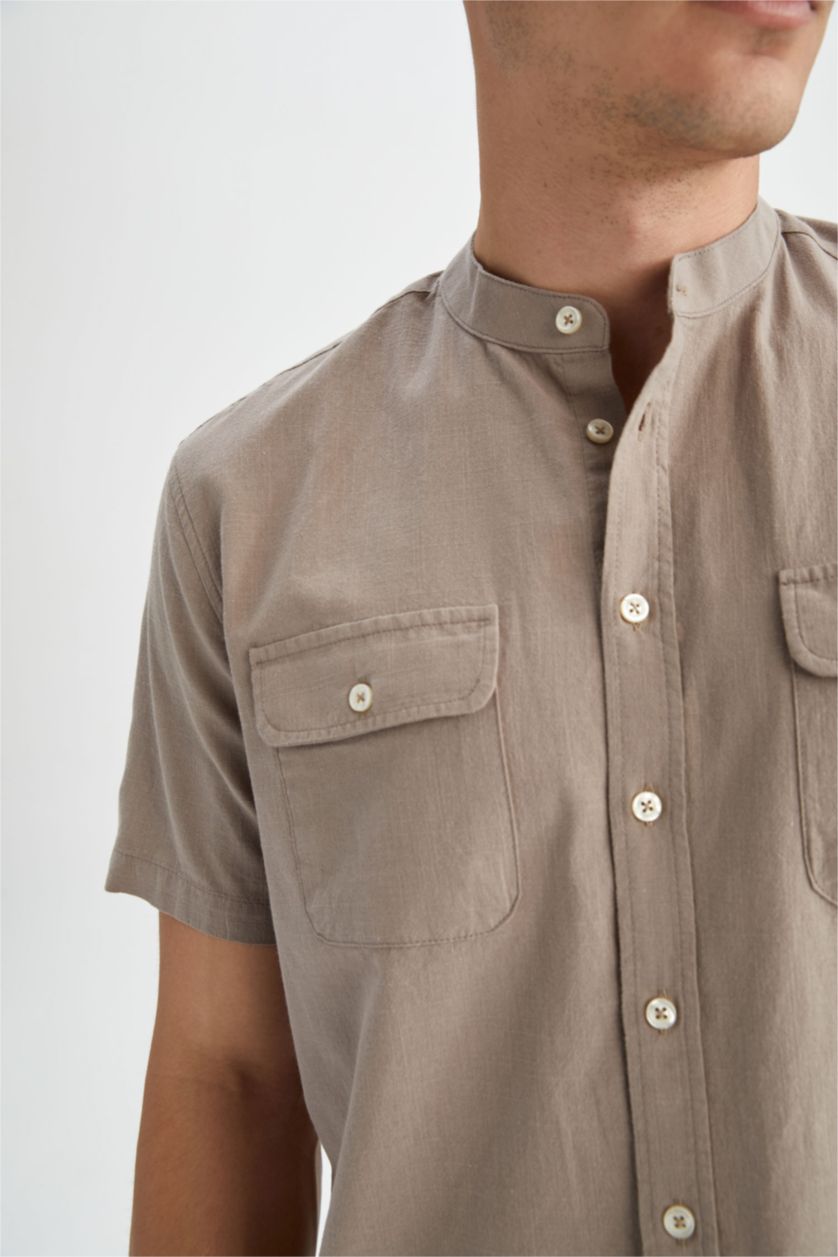 رجال فيزوني قميص بأكمام قصيرة بقصة عادية بياقة مرفوعة