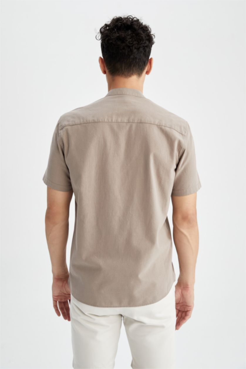 رجال فيزوني قميص بأكمام قصيرة بقصة عادية بياقة مرفوعة