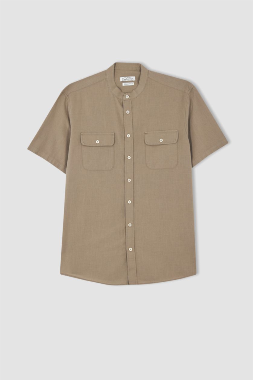 رجال فيزوني قميص بأكمام قصيرة بقصة عادية بياقة مرفوعة