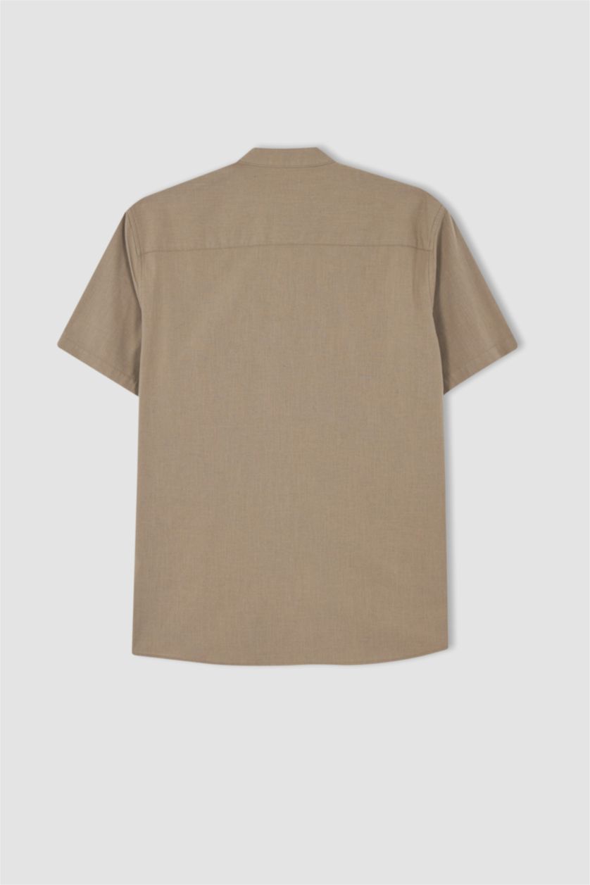 رجال فيزوني قميص بأكمام قصيرة بقصة عادية بياقة مرفوعة