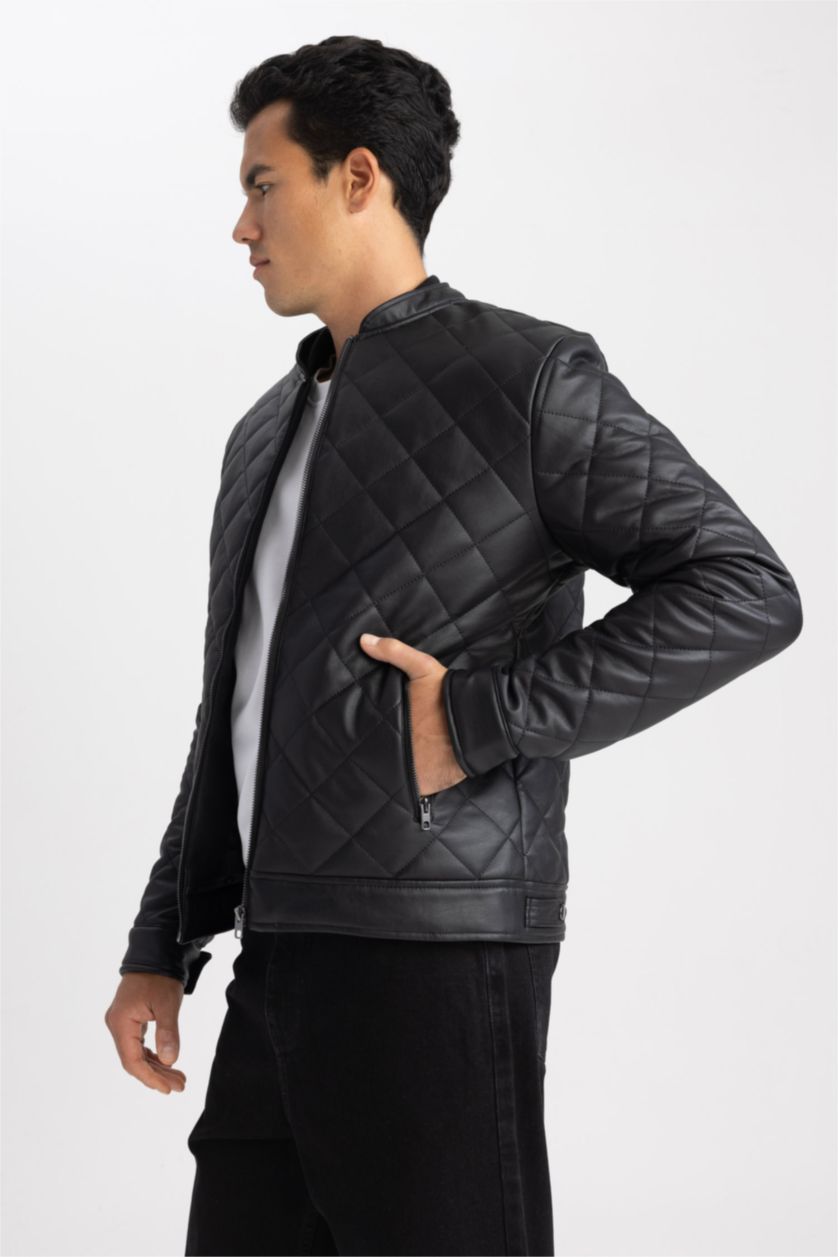 Мужчины Черный Куртка из искусственной кожи приталенного кроя из искусственной кожи для мужчин