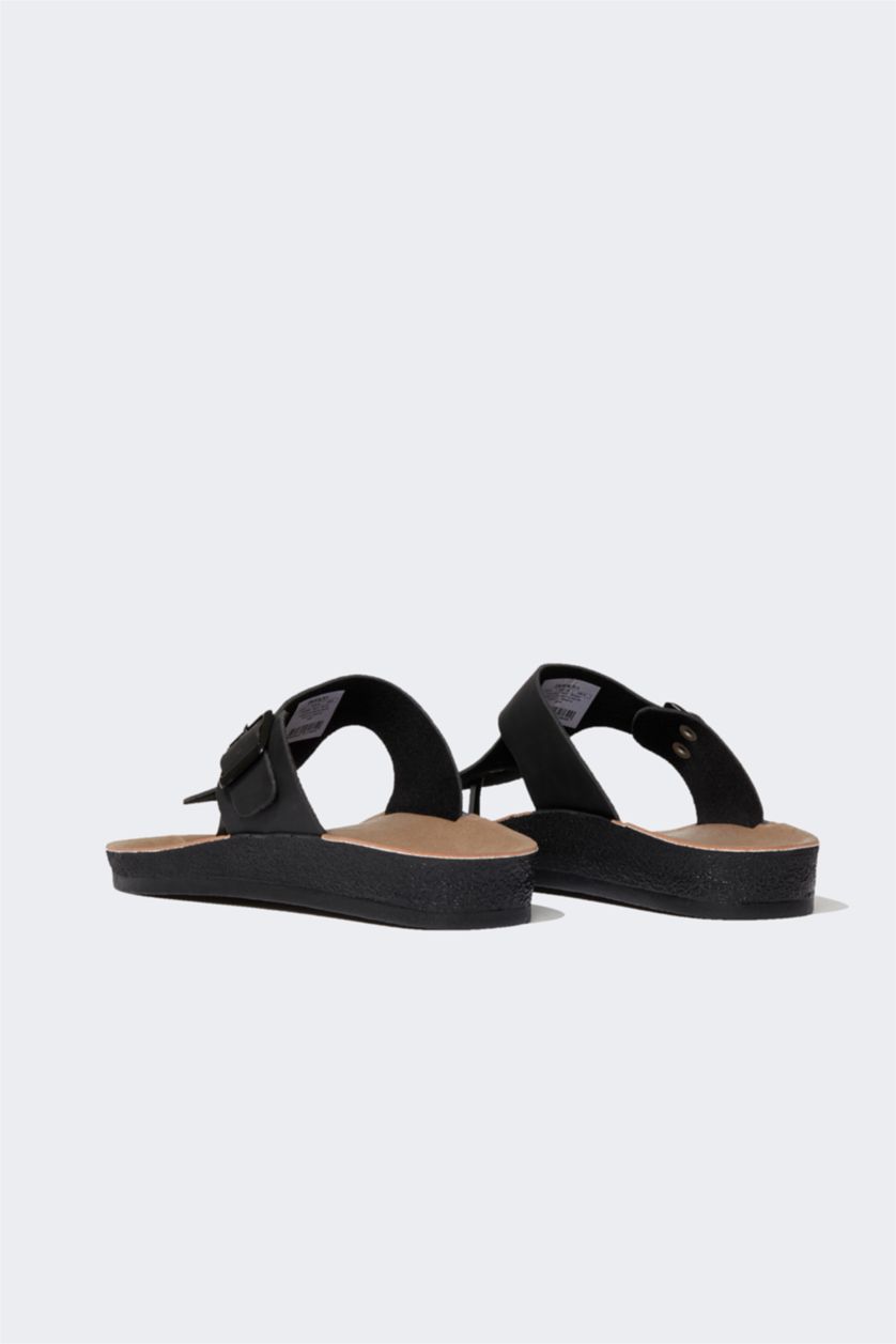 رجالي أسود شبشب فليب فلوب جلد صناعي بكعب مسطح