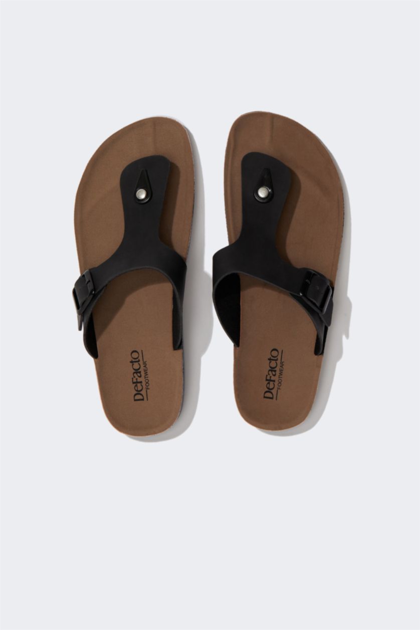 رجالي أسود شبشب فليب فلوب جلد صناعي بكعب مسطح