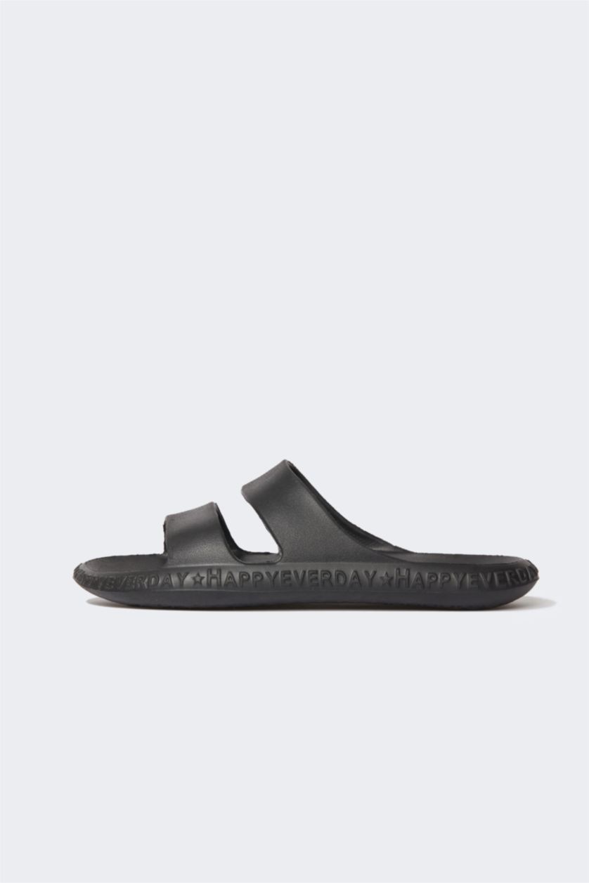 رجال أسود شبشب جلد صناعي بكعب مسطح بشريط مزدوج