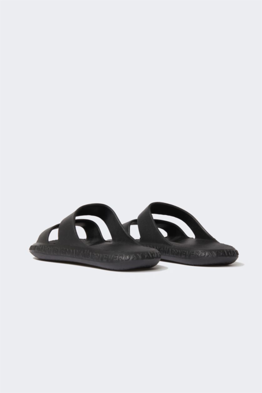 رجال أسود شبشب جلد صناعي بكعب مسطح بشريط مزدوج