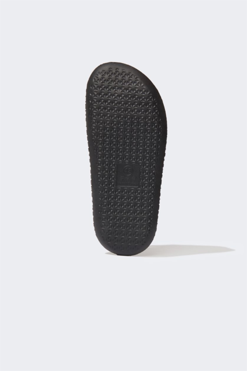 رجال أسود شبشب جلد صناعي بكعب مسطح بشريط مزدوج