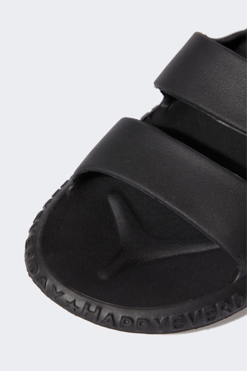 رجال أسود شبشب جلد صناعي بكعب مسطح بشريط مزدوج