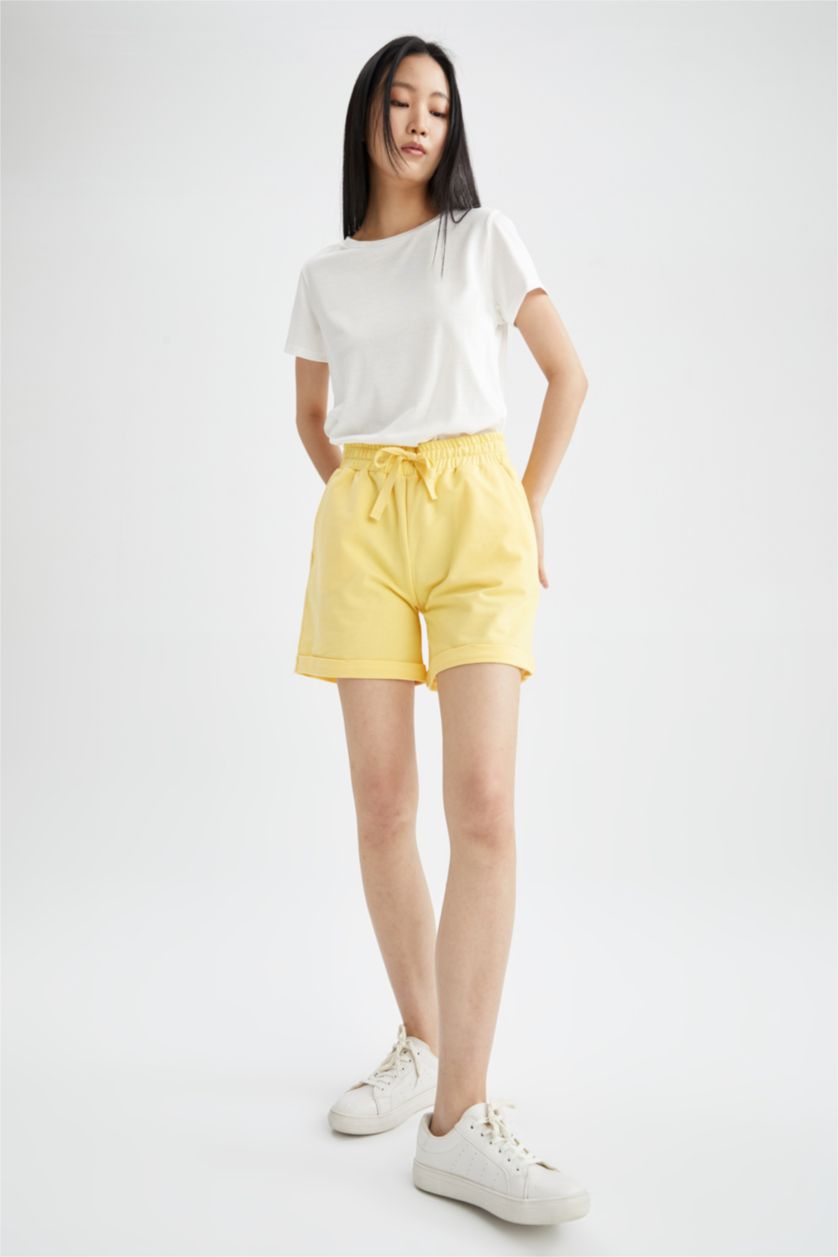 Kadın Sarı Regular Fit Basic Bermuda Şort