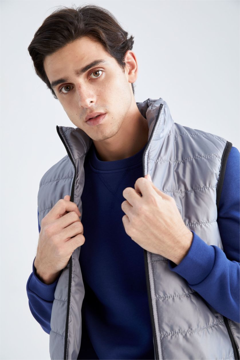 رجال رمادي فاتح قمصلة يلك سليم فيت بياقة عالية بسحاب عازل للحرارة مقاوم للماء