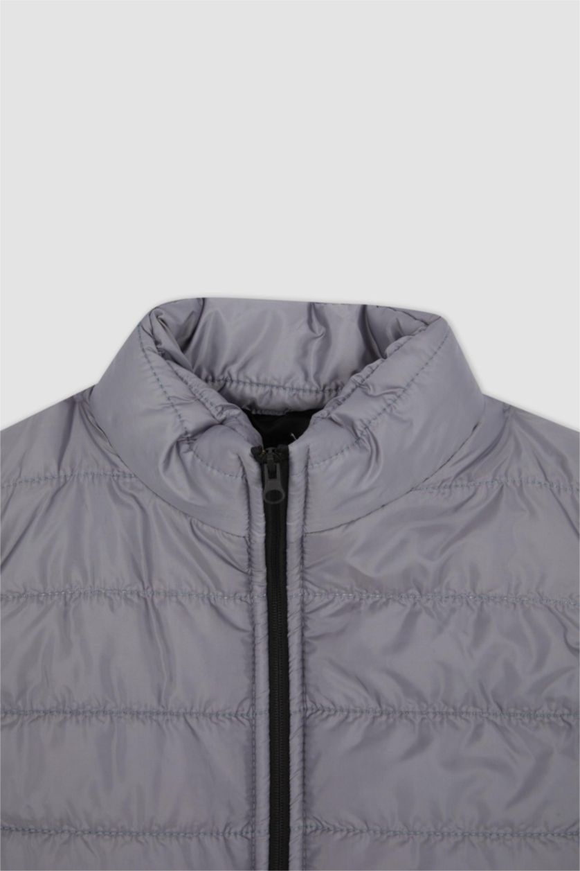 رجال رمادي فاتح قمصلة يلك سليم فيت بياقة عالية بسحاب عازل للحرارة مقاوم للماء