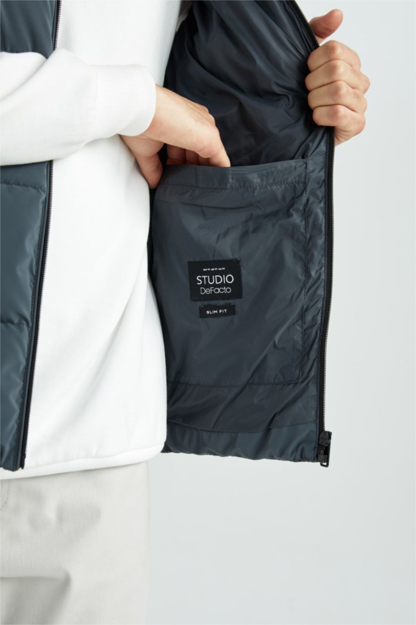 رجالي أخضر غامق فيست سليم فيت بياقة عالية مبطن