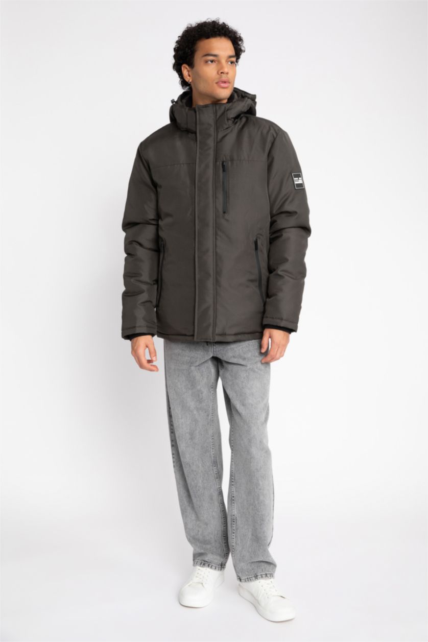 MAN Dark Khaki Waterproof Regular Fit Hooded Puffer Jacket