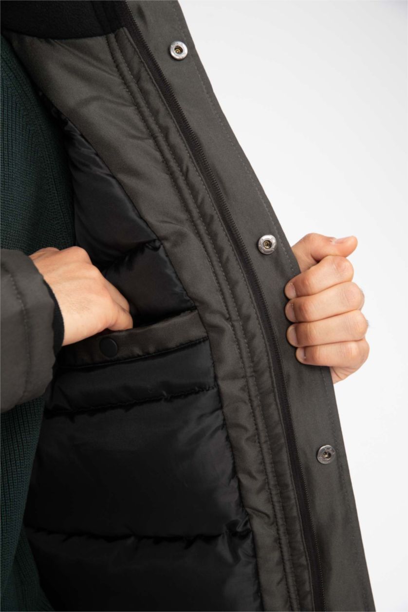 MAN Dark Khaki Waterproof Regular Fit Hooded Puffer Jacket