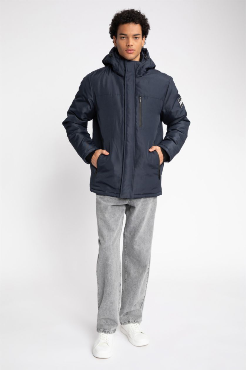 رجالي كحلي جاكيت قصة عادية بكابيشون