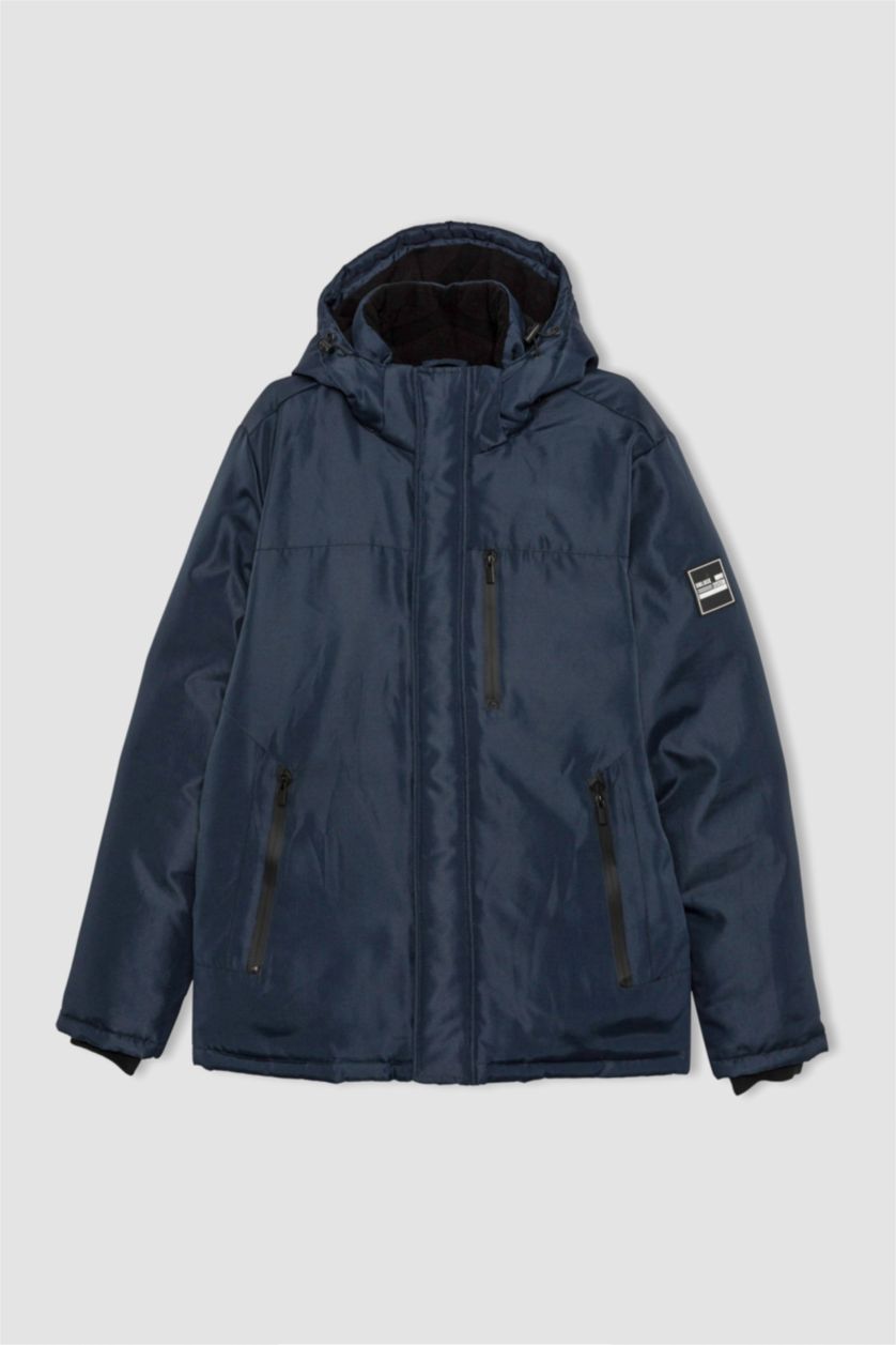 رجالي كحلي جاكيت قصة عادية بكابيشون