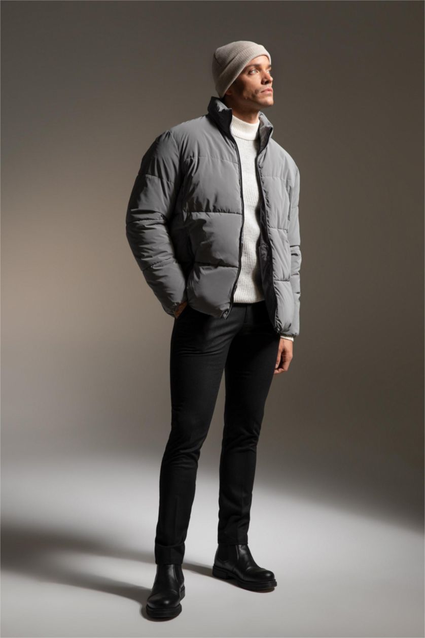 MAN Light Grey Slim Fit Lined Puffer Jacket