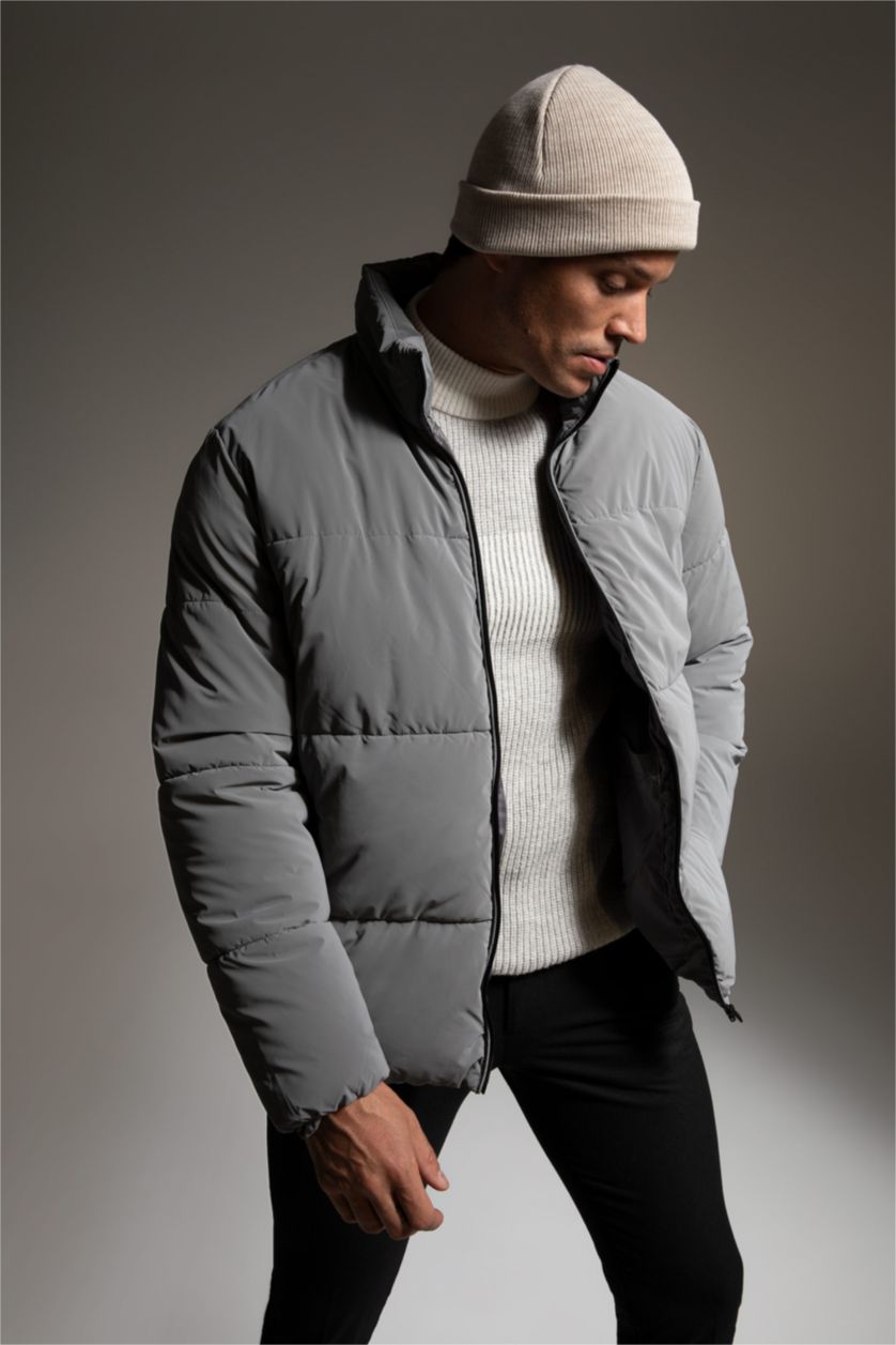 MAN Light Grey Slim Fit Lined Puffer Jacket