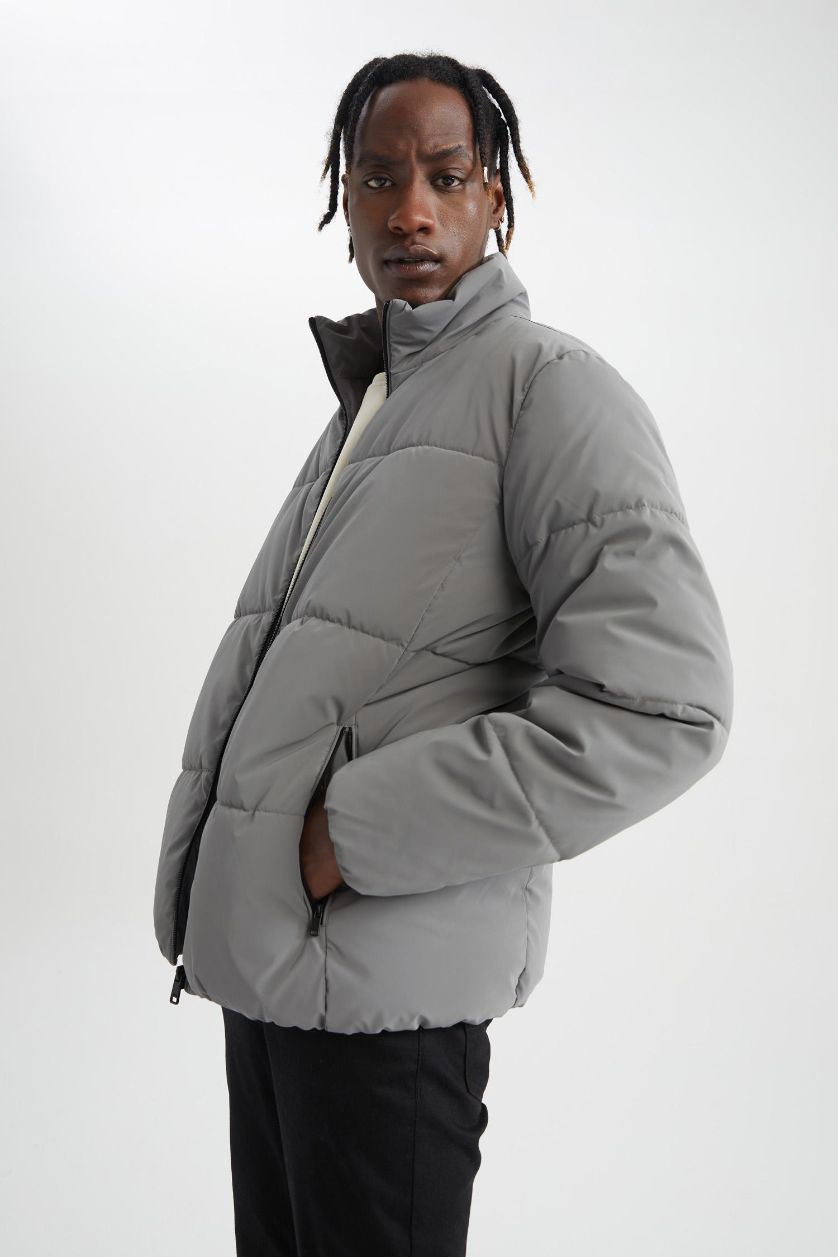 MAN Light Grey Slim Fit Lined Puffer Jacket