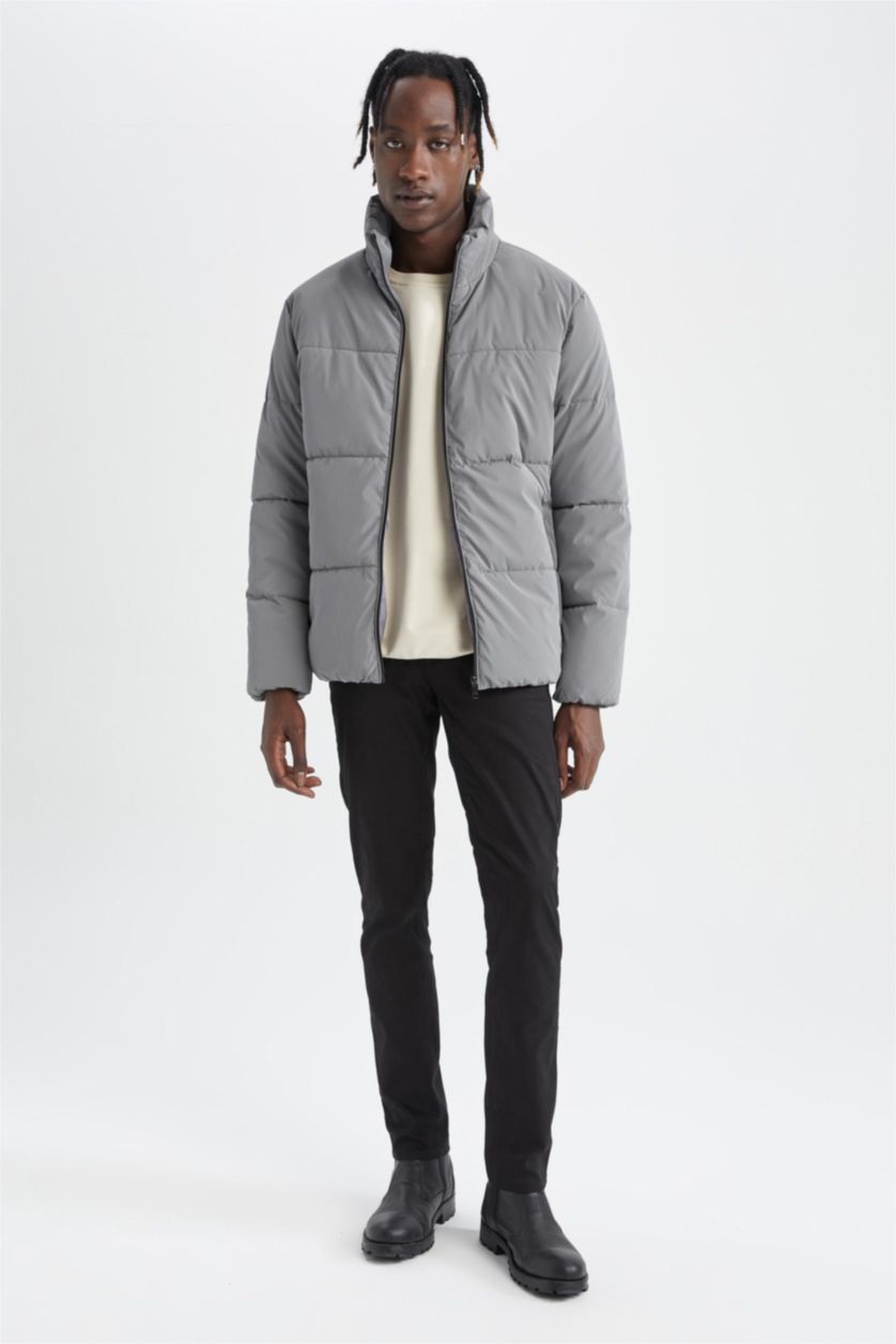 MAN Light Grey Slim Fit Lined Puffer Jacket