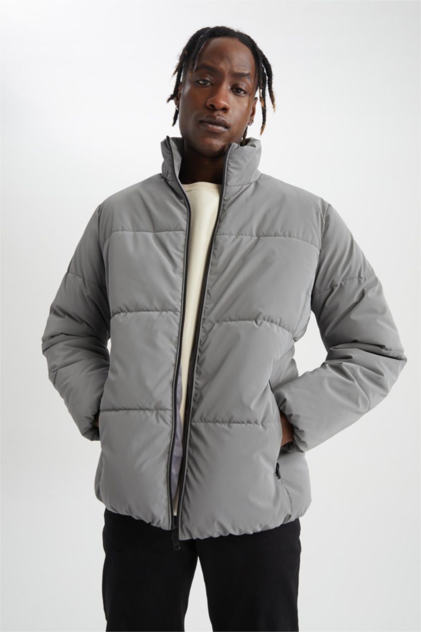 MAN Light Grey Slim Fit Lined Puffer Jacket