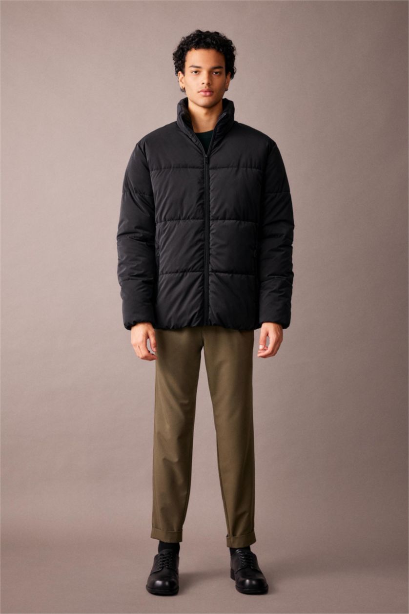 Мужчины Черный Кауртка приталенного кроя с воротником стойкой