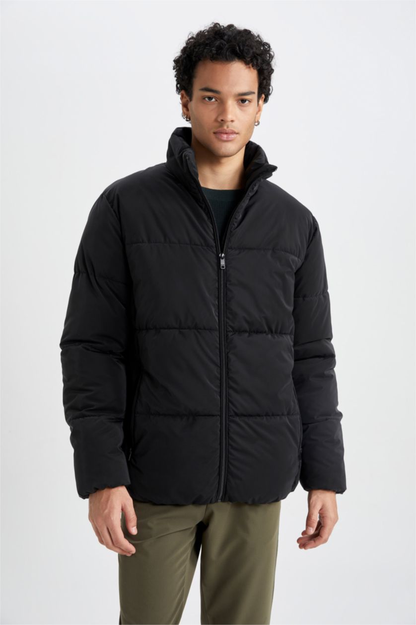 Мужчины Черный Кауртка приталенного кроя с воротником стойкой