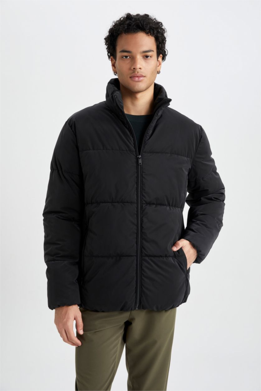 Мужчины Черный Кауртка приталенного кроя с воротником стойкой