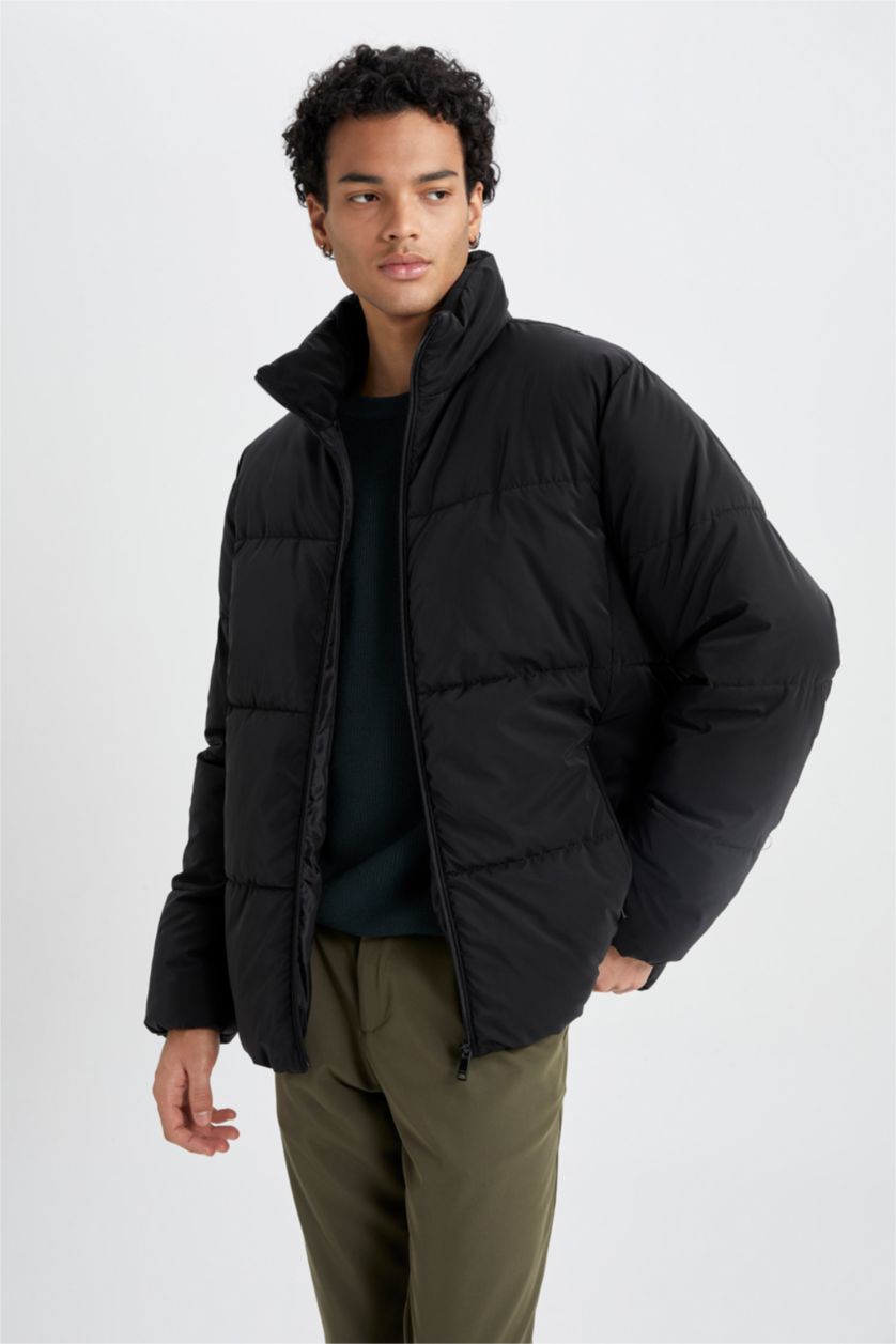 Мужчины Черный Кауртка приталенного кроя с воротником стойкой