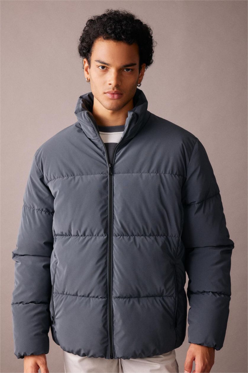 Мужчины Темно-зеленый Кауртка приталенного кроя с воротником стойкой