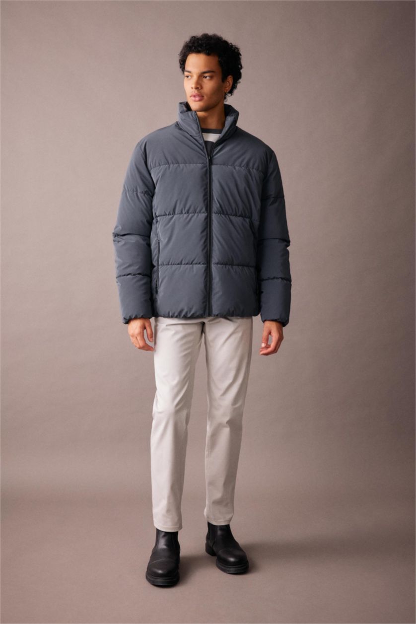 Мужчины Темно-зеленый Кауртка приталенного кроя с воротником стойкой