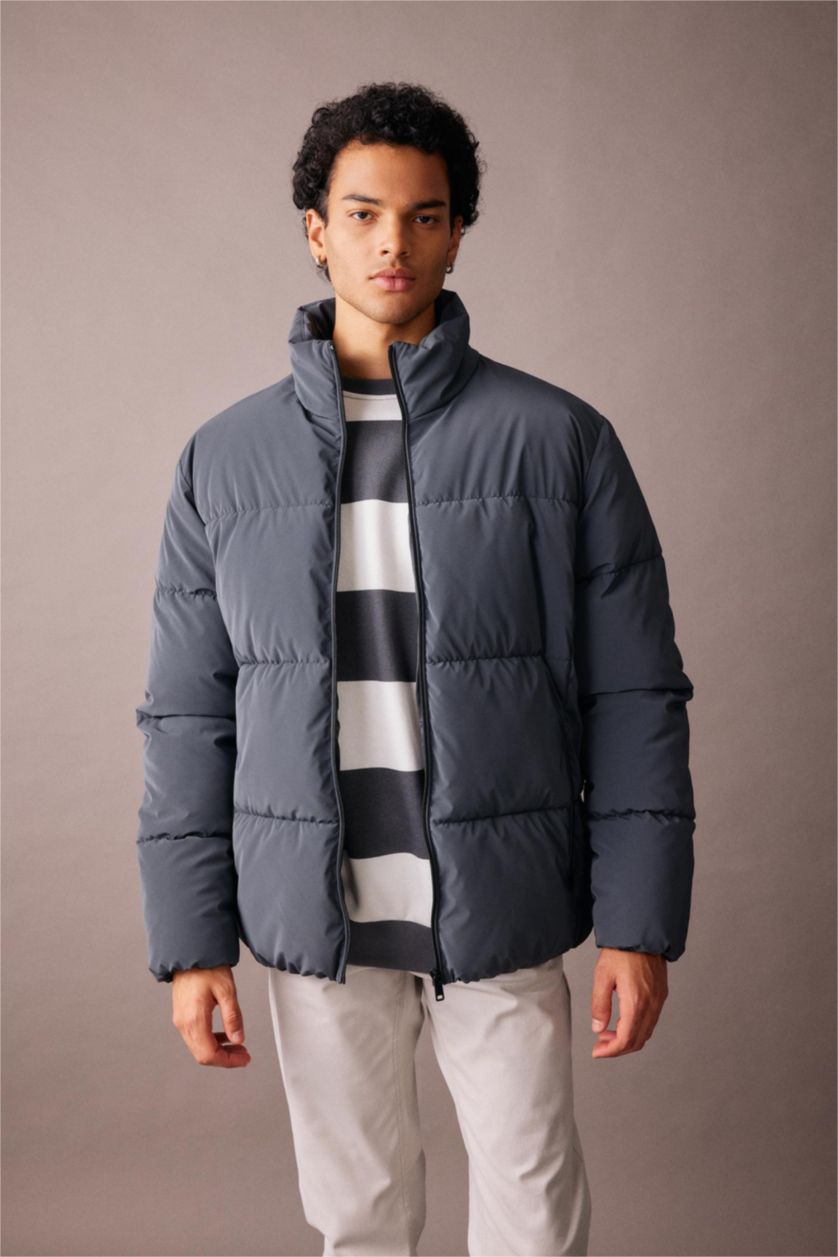 Мужчины Темно-зеленый Кауртка приталенного кроя с воротником стойкой