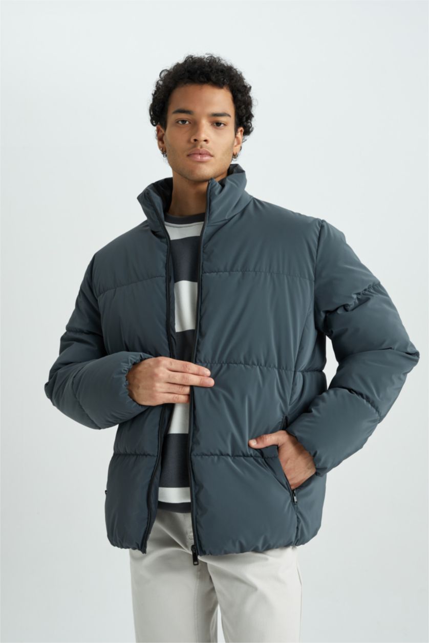 Мужчины Темно-зеленый Кауртка приталенного кроя с воротником стойкой