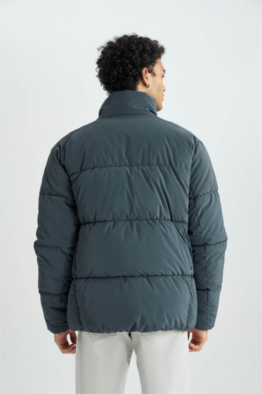 Мужчины Темно-зеленый Кауртка приталенного кроя с воротником стойкой