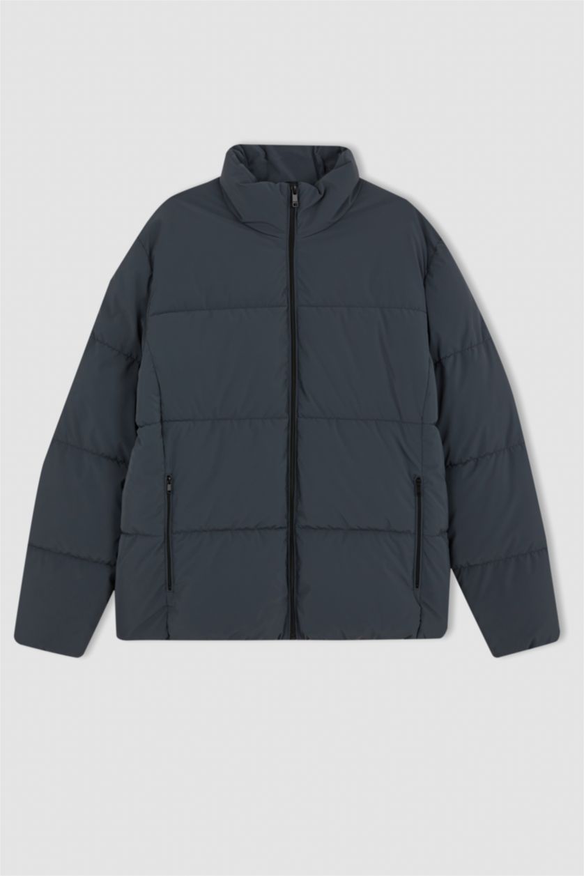 Мужчины Темно-зеленый Кауртка приталенного кроя с воротником стойкой