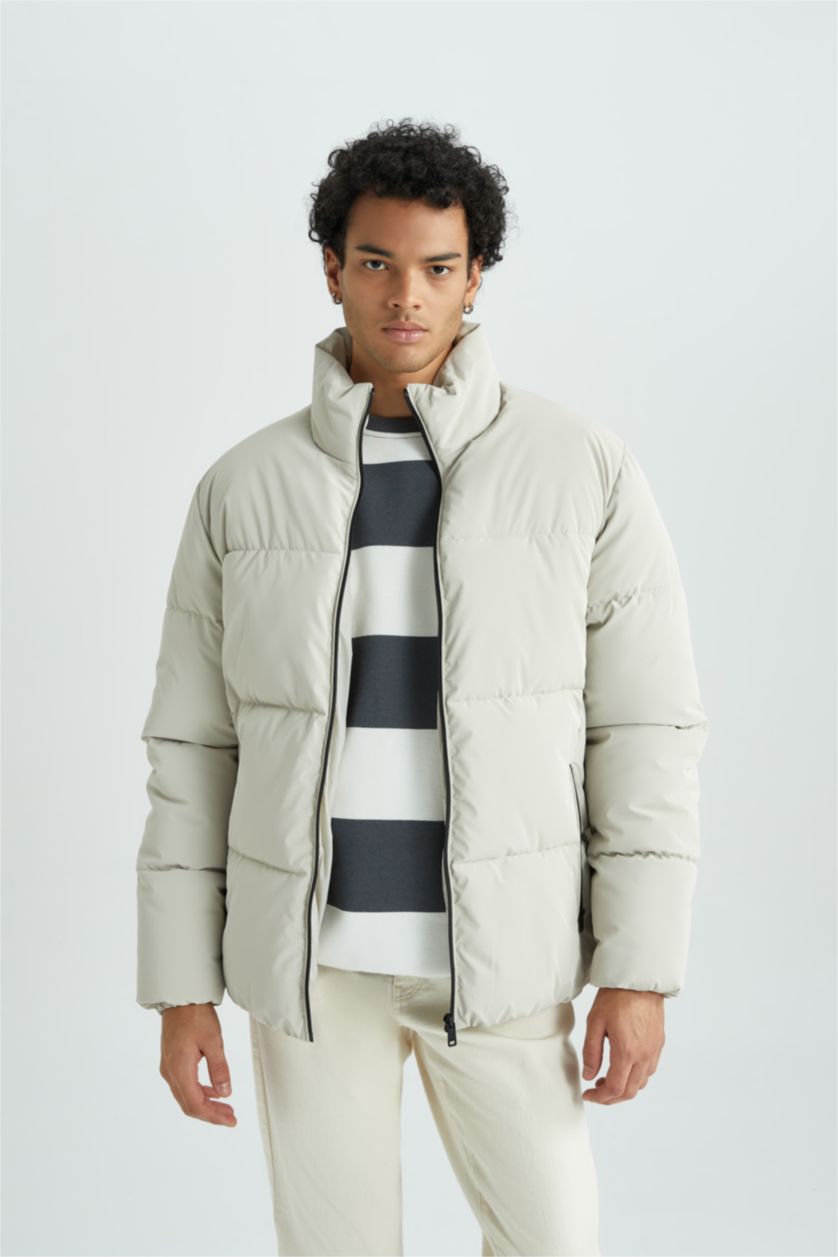 MAN White Slim Fit Lined Puffer Jacket