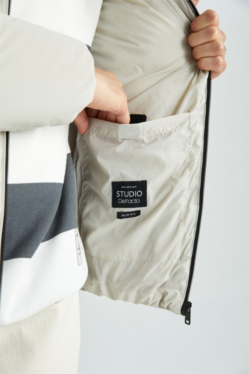 MAN White Slim Fit Lined Puffer Jacket