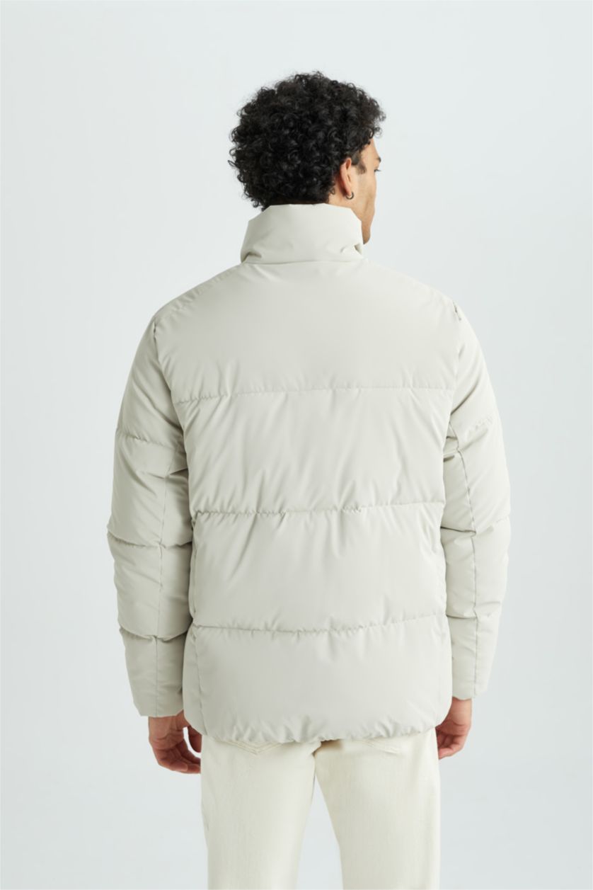 MAN White Slim Fit Lined Puffer Jacket
