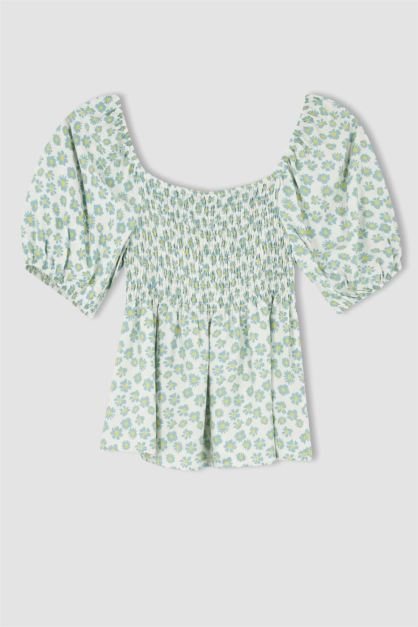 Kadın Açık Turkuaz Fıtted Kısa Kollu Bluz